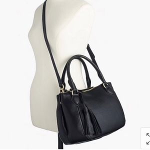 J Crew Peyton Satchel Black Pebble Leather Tassel Bag